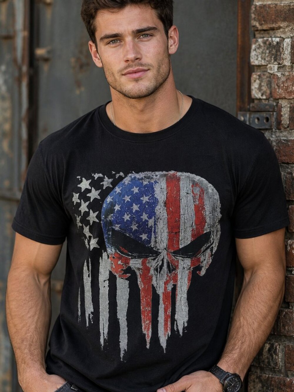 NWT Black T-Shirt Punisher 2%er Mens Womens Tee Red White And Blue American Flag